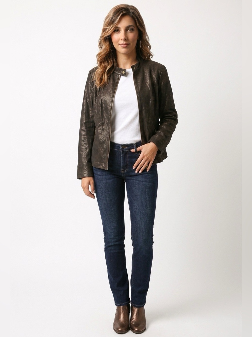 Avon Leather Bomber Jacket Brown Plus Size 1X
Zip up
